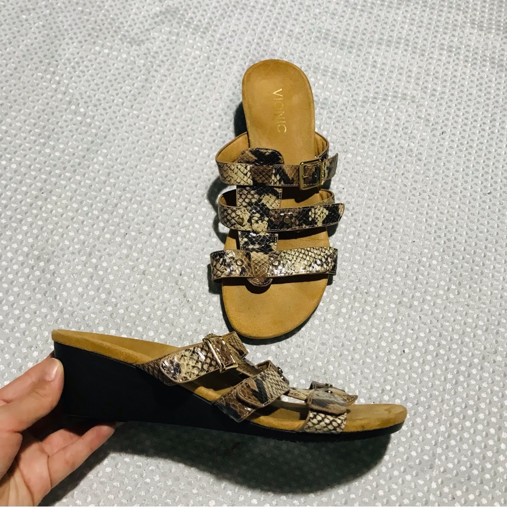 Vionic Orthotic Adjustable Triple Strap Slide Wedges - Radia Snake‎ - Picture 6 of 11